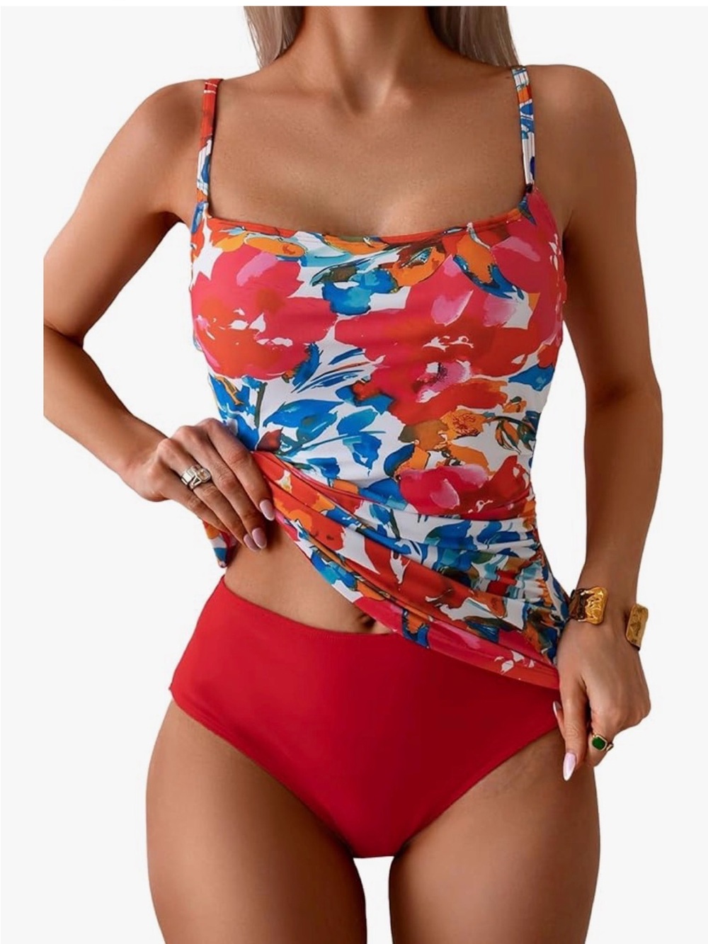 Floral Red Tankini Set - Women's Swim size xlarge 051